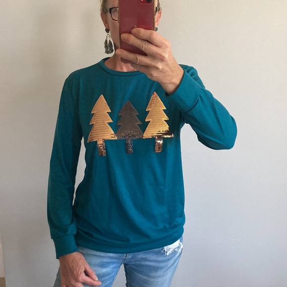 Sequin Pine Tree, Long Sleeve Top - Picture 4 of 8